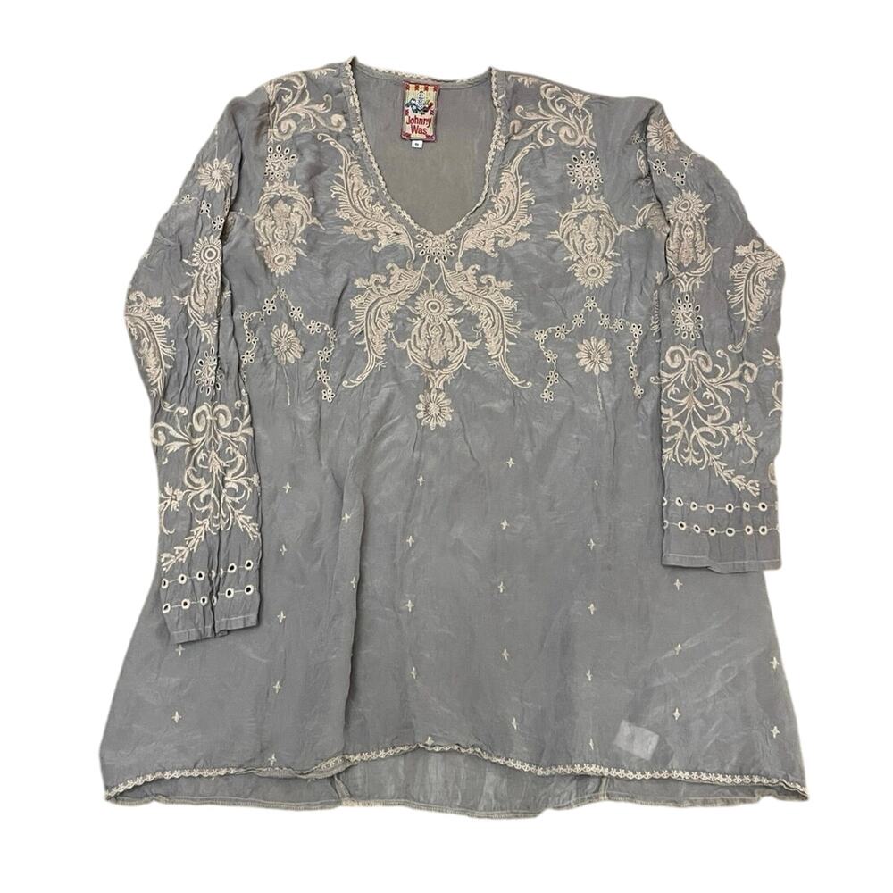 Johnny Was Embroidered V-neck Tunic Top Size S Fairy Festival Hippie Cottagecore